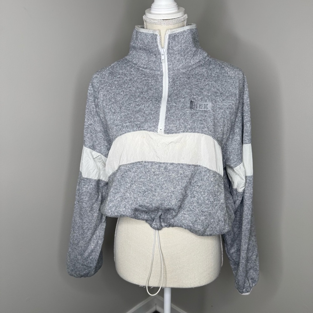 Victoria’s Secret PINK Gray and White Quarter-Zip Pullover